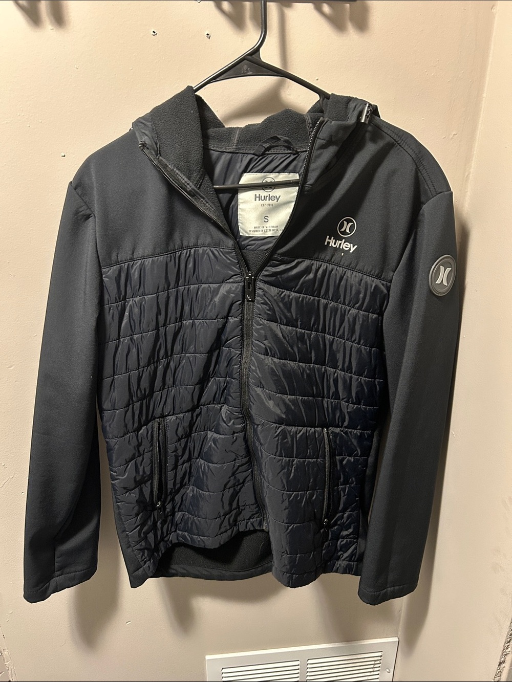 Hurley Men’s Navy Quilted Hybrid Hoodie Jacket